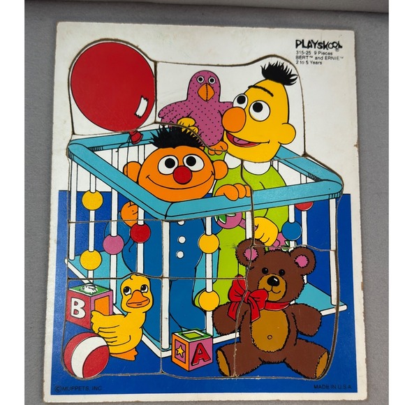 Playskool Other - Vintage Playskool Bert and Ernie Puzzle 315-25 Sesame Street Wood 9 Piece USA